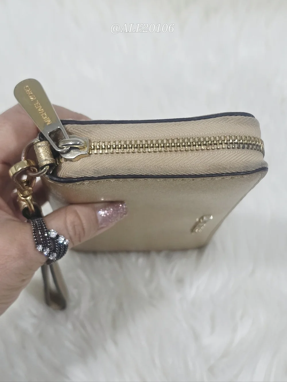 Michael Kors Gold Zip Around Wallet Wristlet Saffiano Leather Clutch
